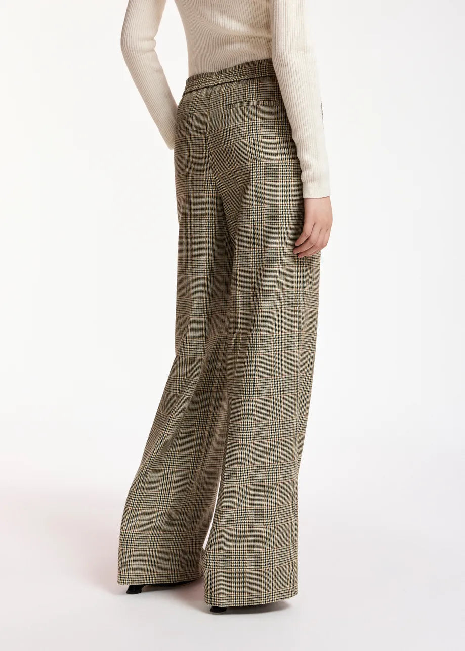 Essentiel Antwerp Brown Checked Wide-Leg Trousers