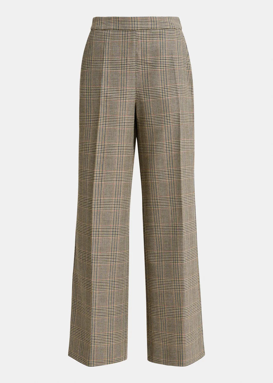 Essentiel Antwerp Brown Checked Wide-Leg Trousers