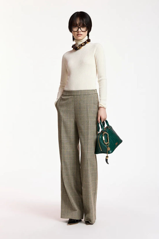 Essentiel Antwerp Brown Checked Wide-Leg Trousers