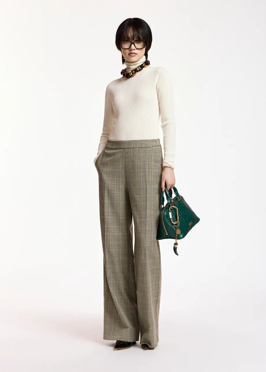 Essentiel Antwerp Brown Checked Wide-Leg Trousers