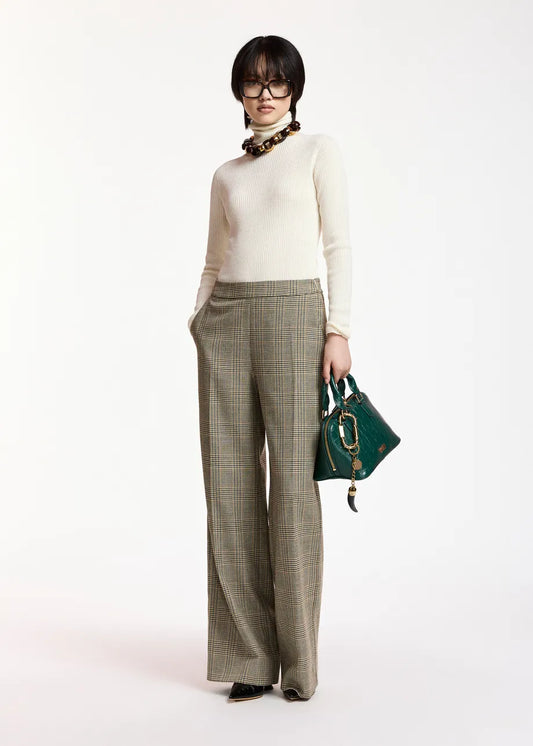 Essentiel Antwerp Brown Checked Wide-Leg Trousers
