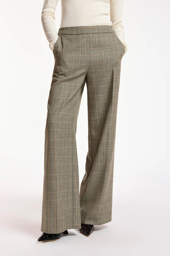 Essentiel Antwerp Brown Checked Wide-Leg Trousers