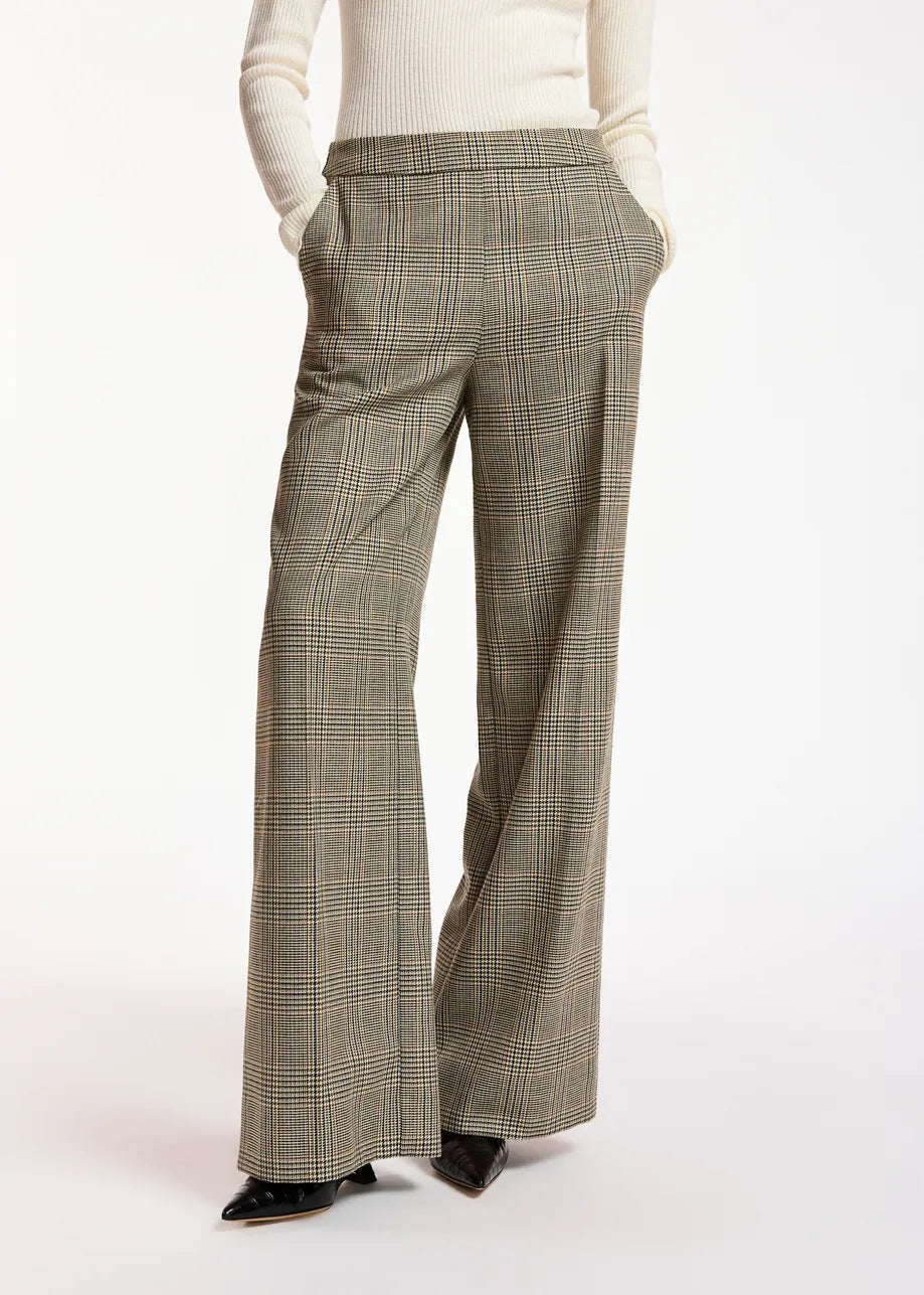 Essentiel Antwerp Brown Checked Wide-Leg Trousers