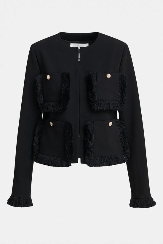 Essentiel Antwerp Black Fitted Jacket with Fringe Details