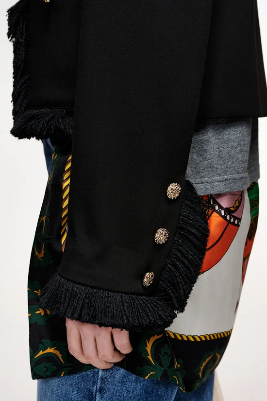 Essentiel Antwerp Black Fitted Jacket with Fringe Details