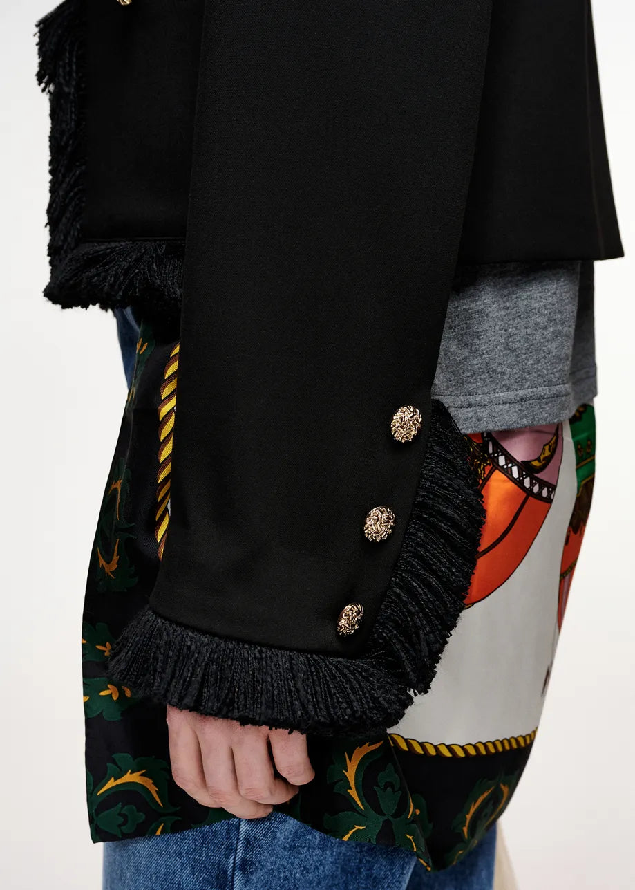 Essentiel Antwerp Black Fitted Jacket with Fringe Details