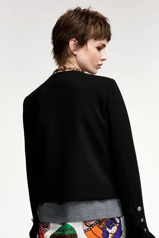 Essentiel Antwerp Black Fitted Jacket with Fringe Details