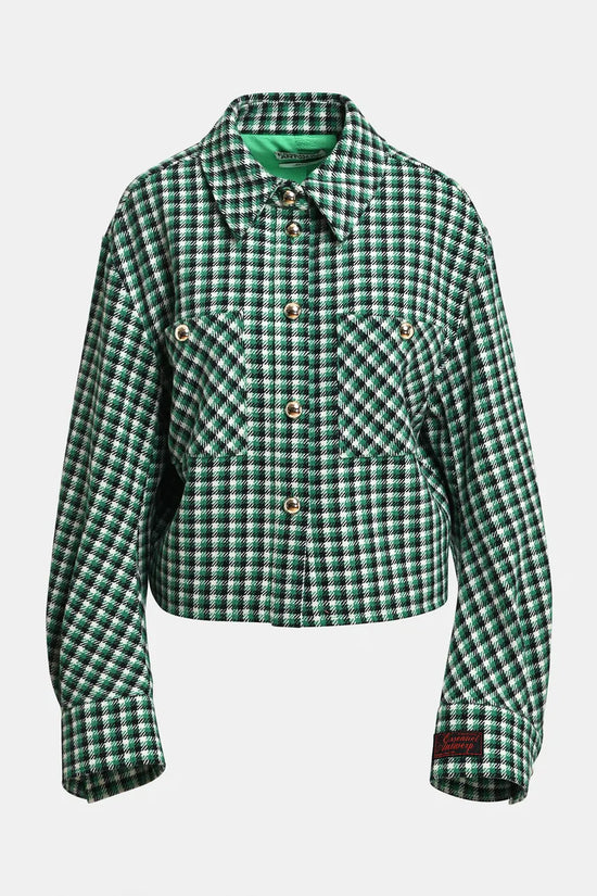 Essentiel Antwerp Green, Black and Cream Checked Wool-Blend Jacket