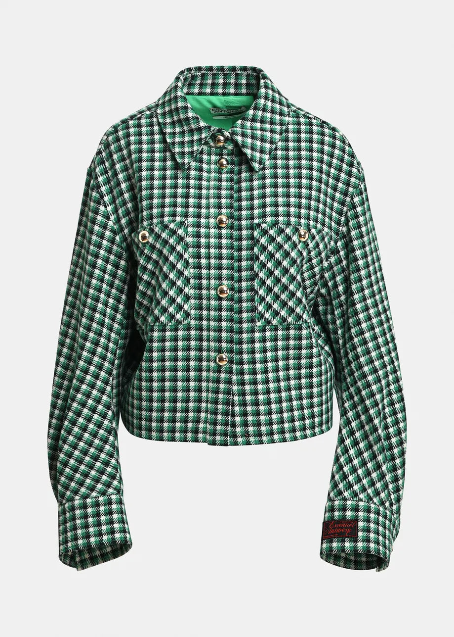 Essentiel Antwerp Green, Black and Cream Checked Wool-Blend Jacket