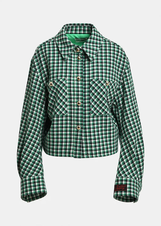 Essentiel Antwerp Green, Black and Cream Checked Wool-Blend Jacket