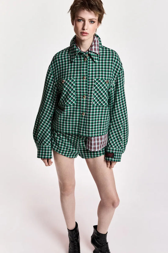 Essentiel Antwerp Green, Black and Cream Checked Wool-Blend Jacket