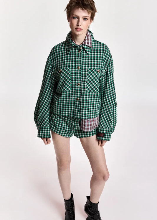 Essentiel Antwerp Green, Black and Cream Checked Wool-Blend Jacket