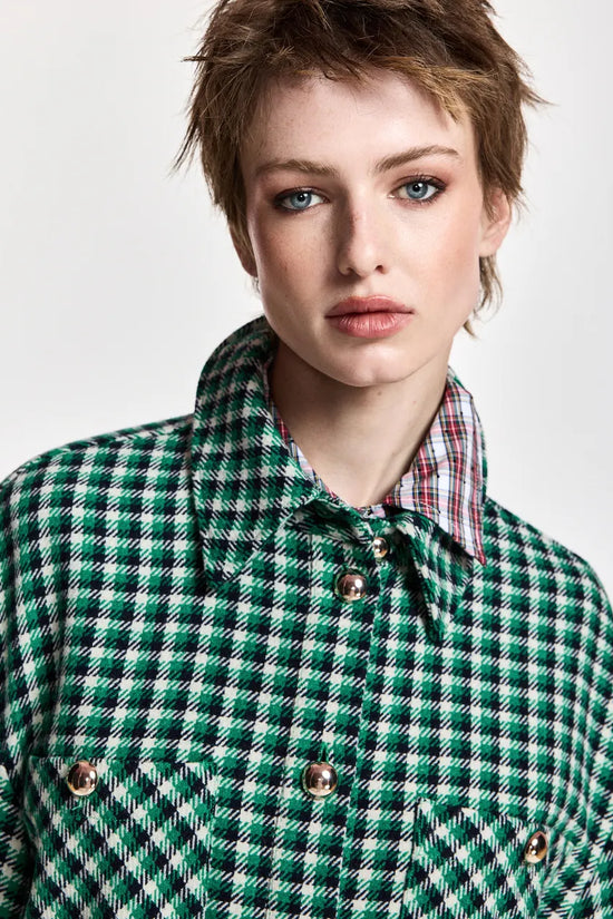 Essentiel Antwerp Green, Black and Cream Checked Wool-Blend Jacket