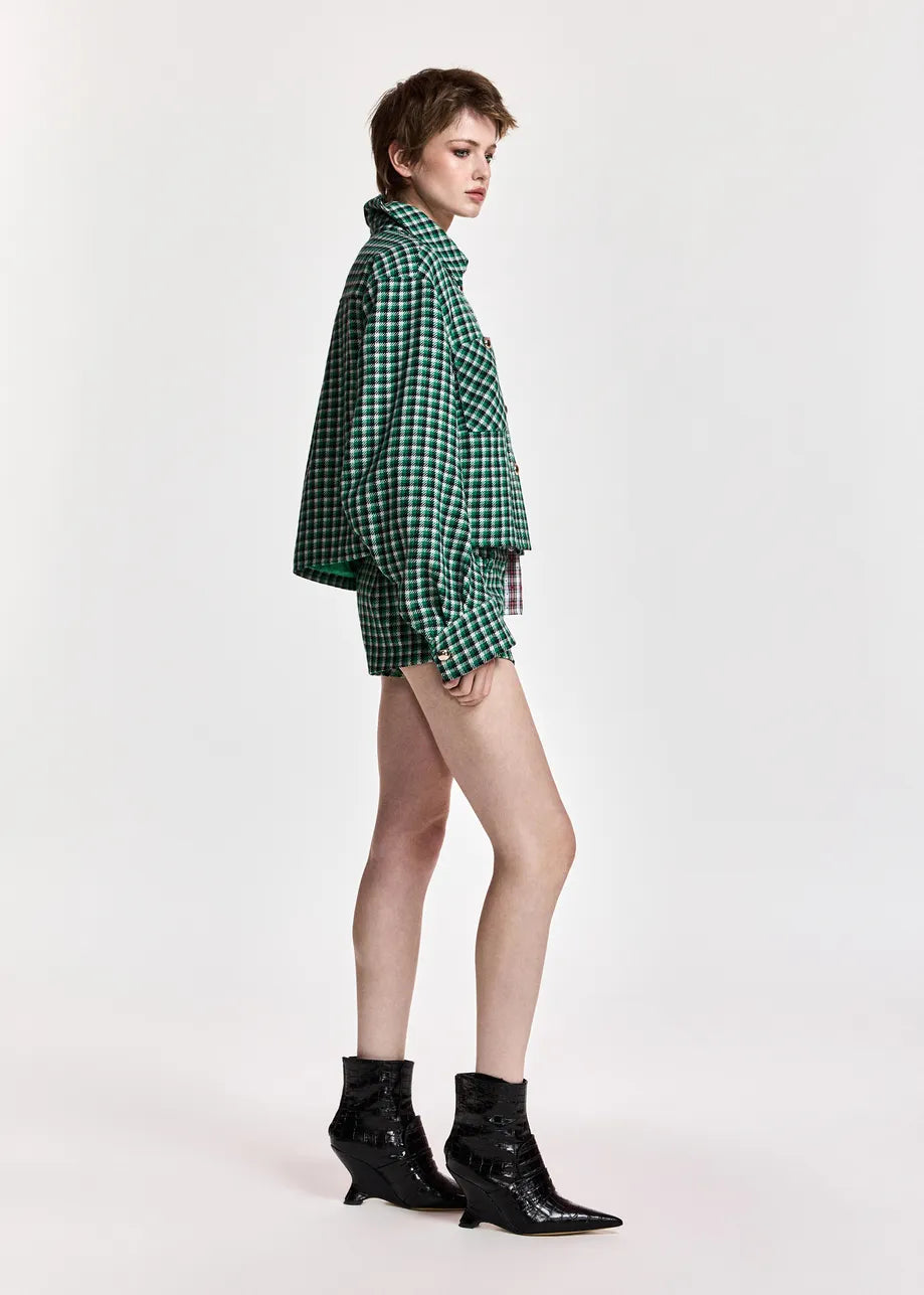 Essentiel Antwerp Green, Black and Cream Checked Wool-Blend Jacket