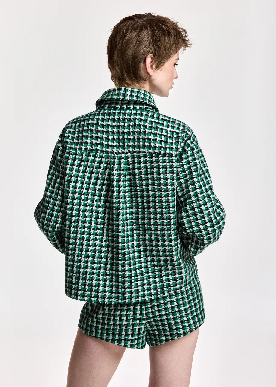 Essentiel Antwerp Green, Black and Cream Checked Wool-Blend Jacket