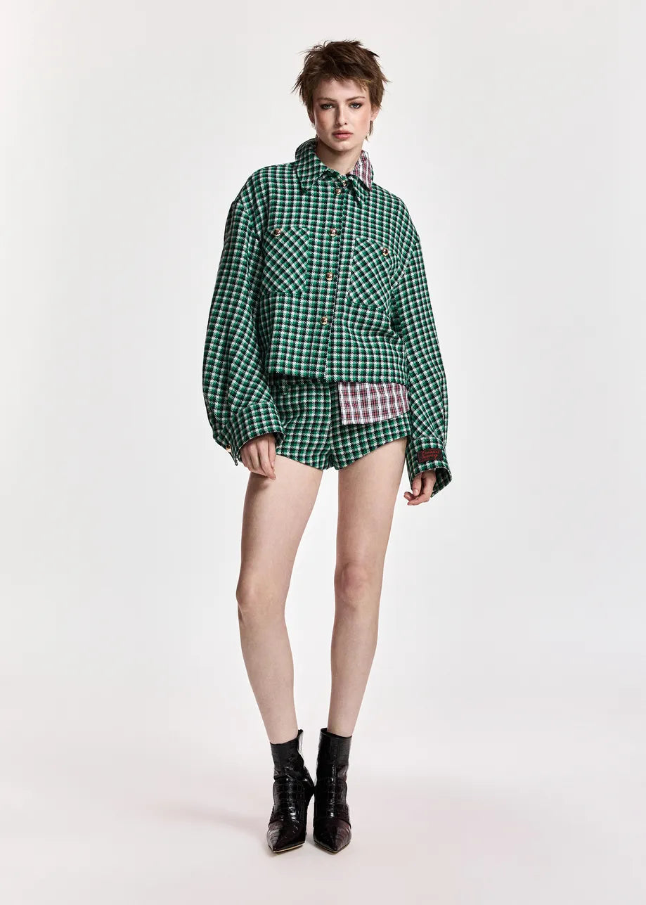 Essentiel Antwerp Green, Black and Cream Checked Wool-Blend Jacket
