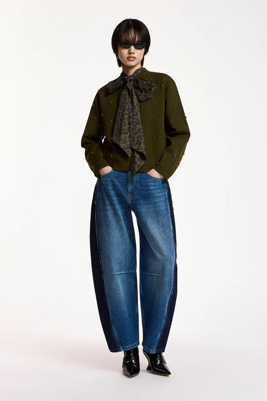 Essentiel Antwerp Khaki Stud-Embellished Sweatshirt