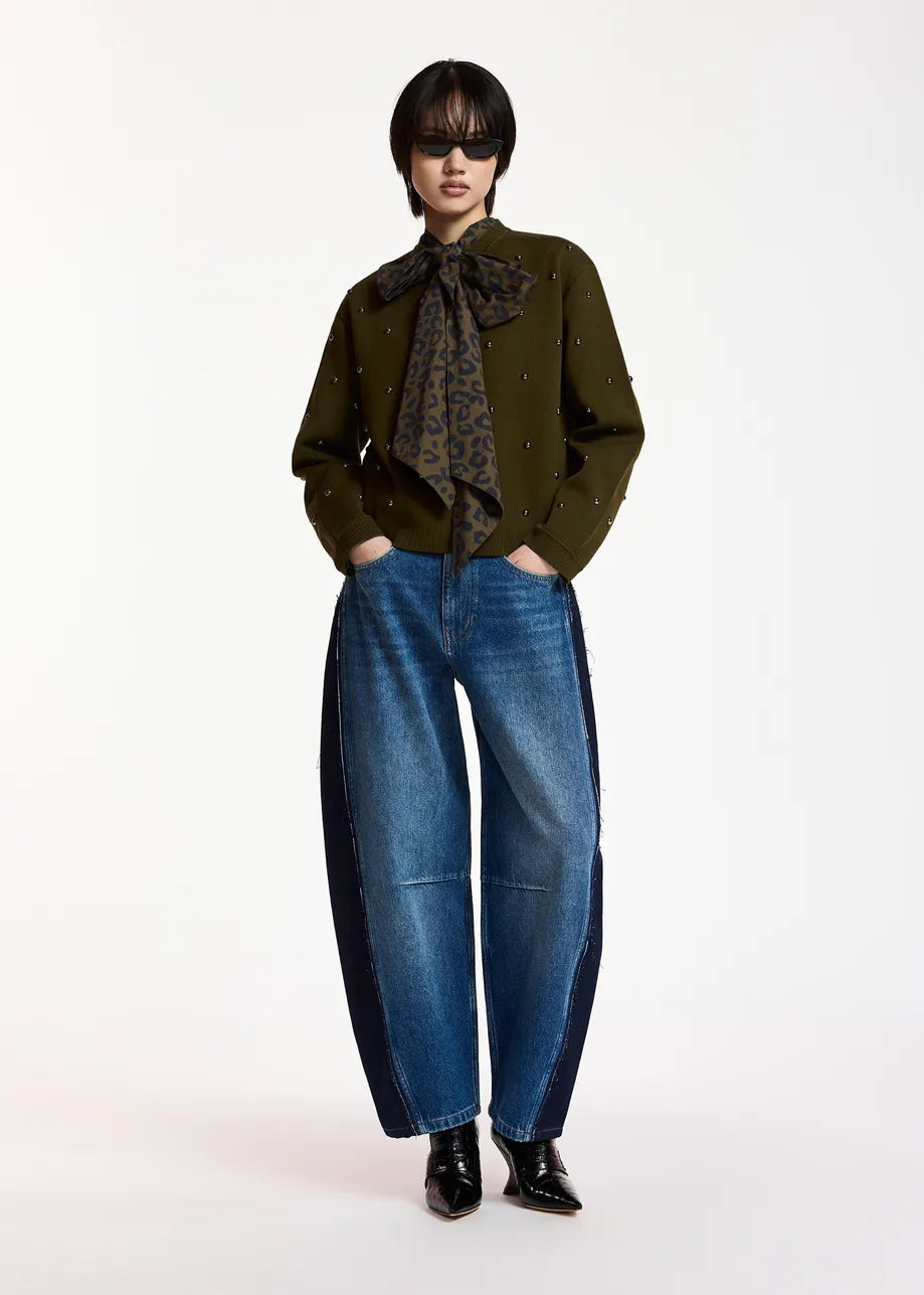 Essentiel Antwerp Khaki Stud-Embellished Sweatshirt