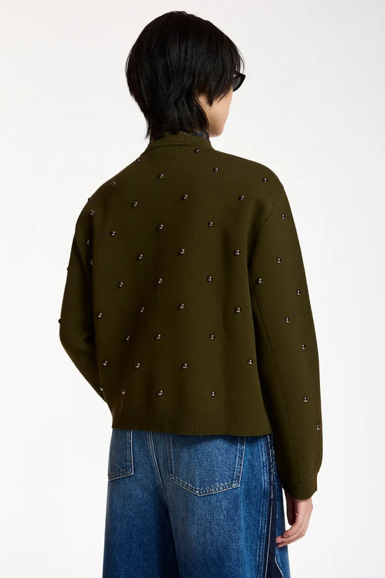 Essentiel Antwerp Khaki Stud-Embellished Sweatshirt