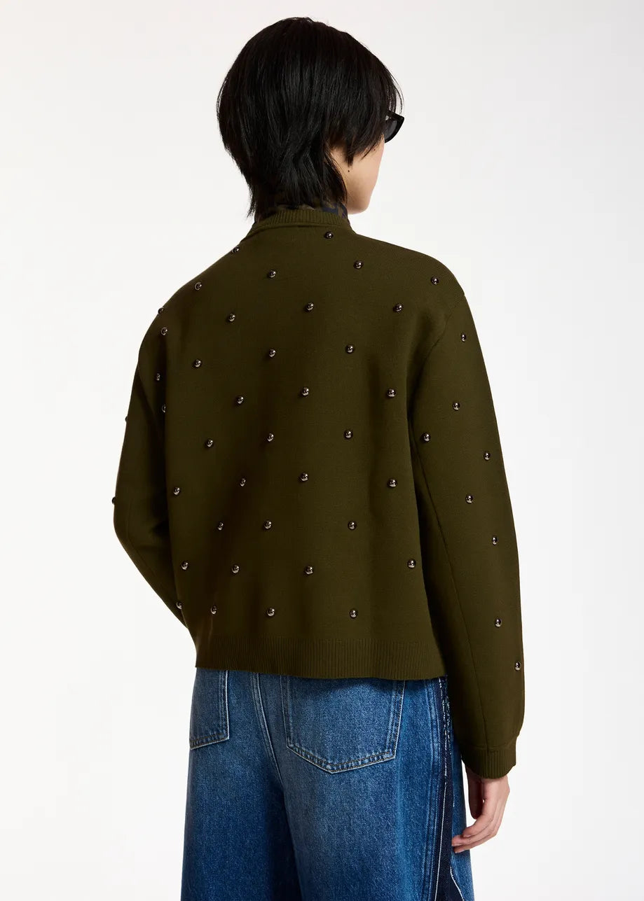 Essentiel Antwerp Khaki Stud-Embellished Sweatshirt