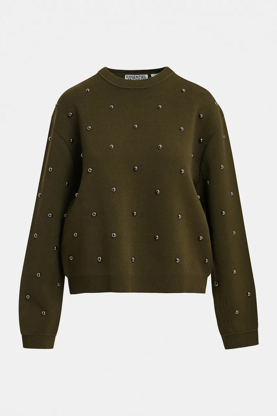 Essentiel Antwerp Khaki Stud-Embellished Sweatshirt