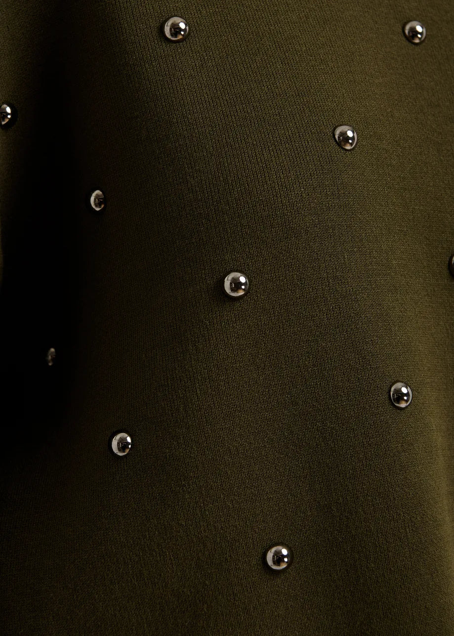 Essentiel Antwerp Khaki Stud-Embellished Sweatshirt