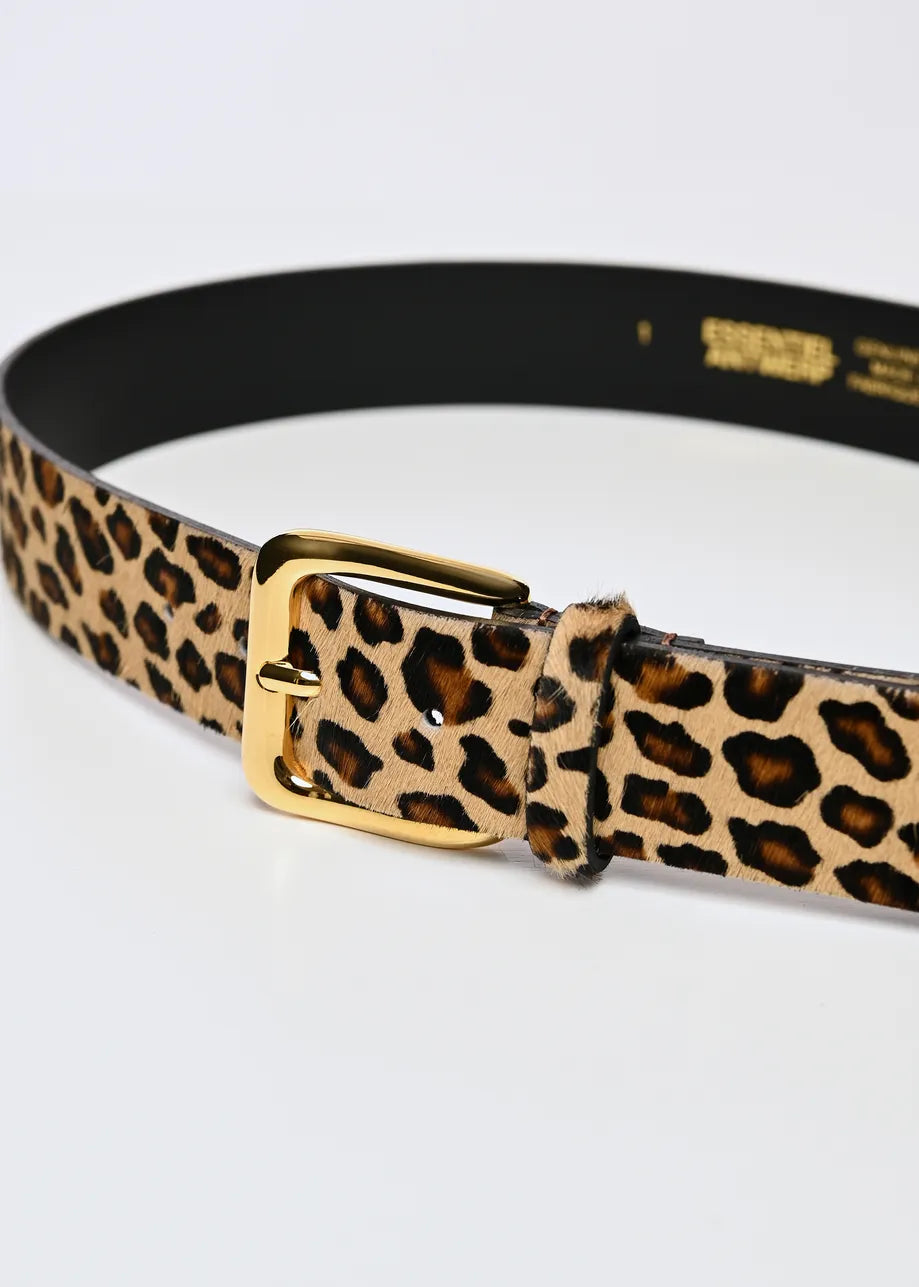 Essentiel Antwerp Black and Brown Leopard-Print Leather Belt