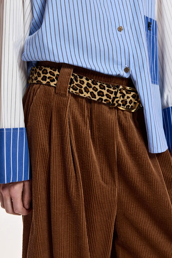 Essentiel Antwerp Black and Brown Leopard-Print Leather Belt