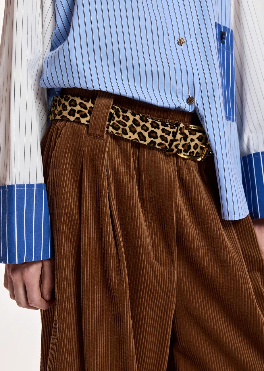 Essentiel Antwerp Black and Brown Leopard-Print Leather Belt
