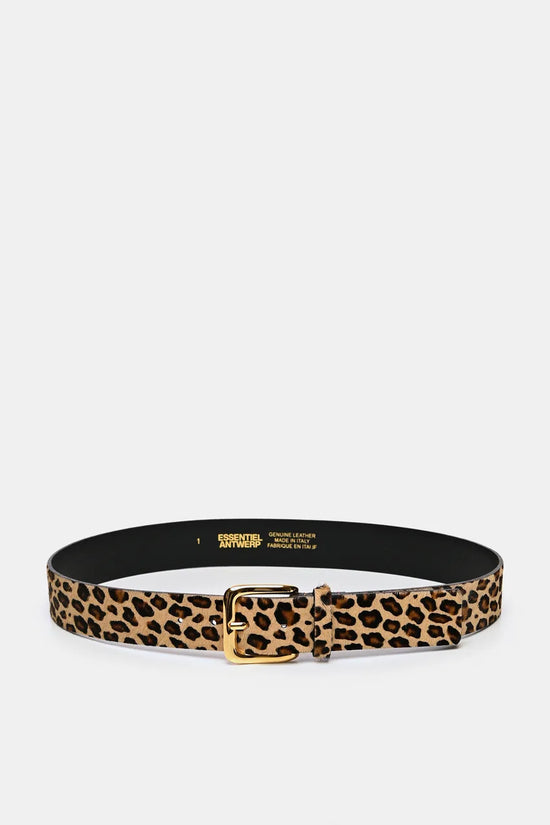 Essentiel Antwerp Black and Brown Leopard-Print Leather Belt