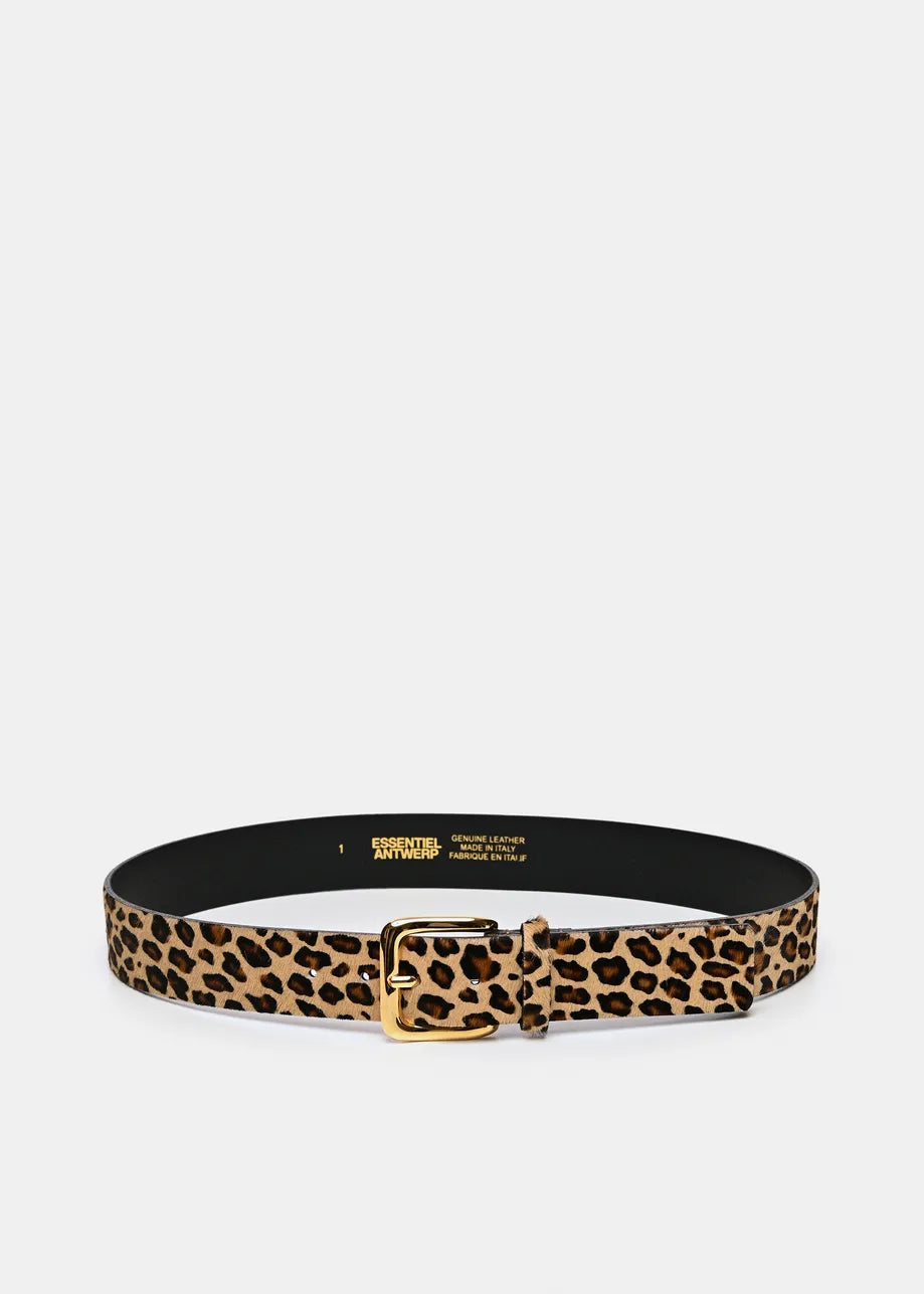 Essentiel Antwerp Black and Brown Leopard-Print Leather Belt