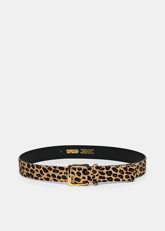 Essentiel Antwerp Black and Brown Leopard-Print Leather Belt