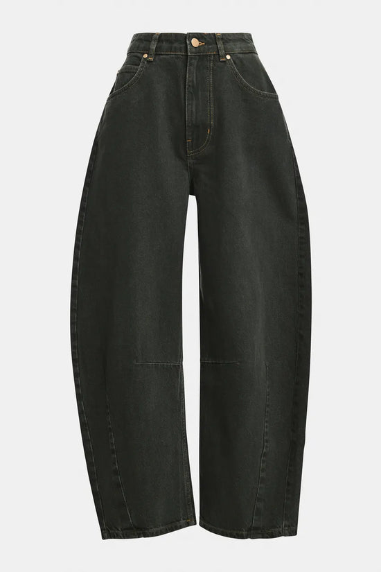 Essentiel Antwerp Dark Green Barrel-Leg Cropped Jeans