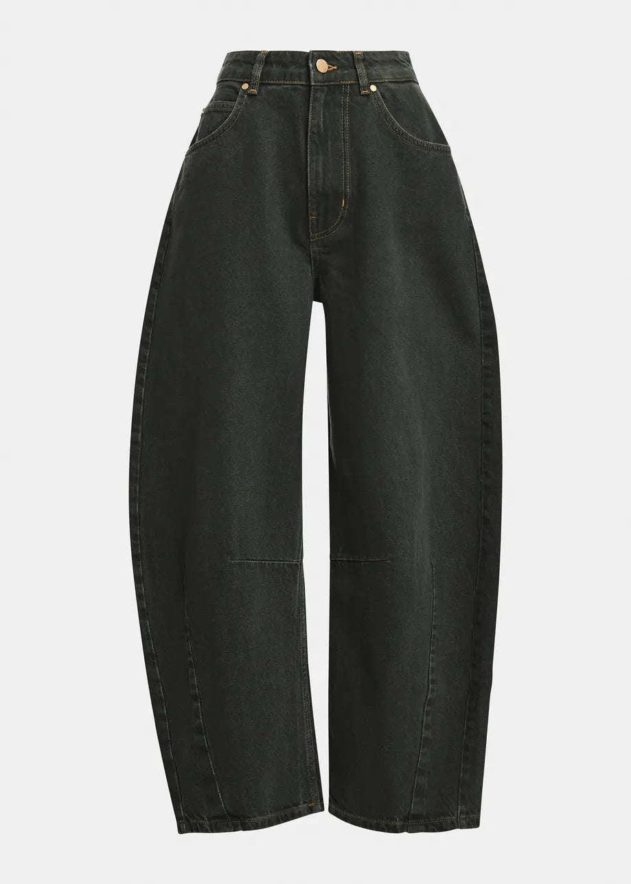 Essentiel Antwerp Dark Green Barrel-Leg Cropped Jeans