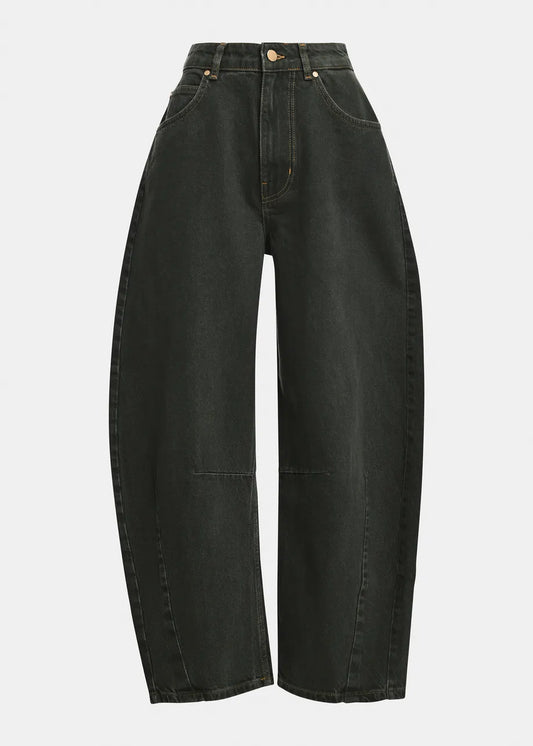 Essentiel Antwerp Dark Green Barrel-Leg Cropped Jeans
