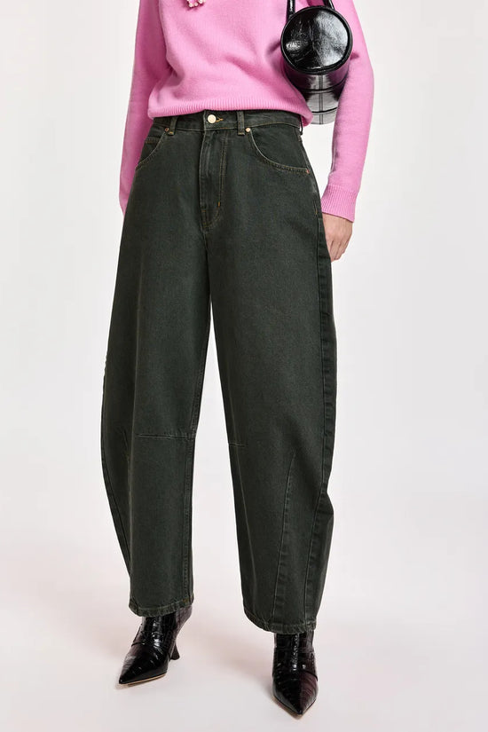 Essentiel Antwerp Dark Green Barrel-Leg Cropped Jeans