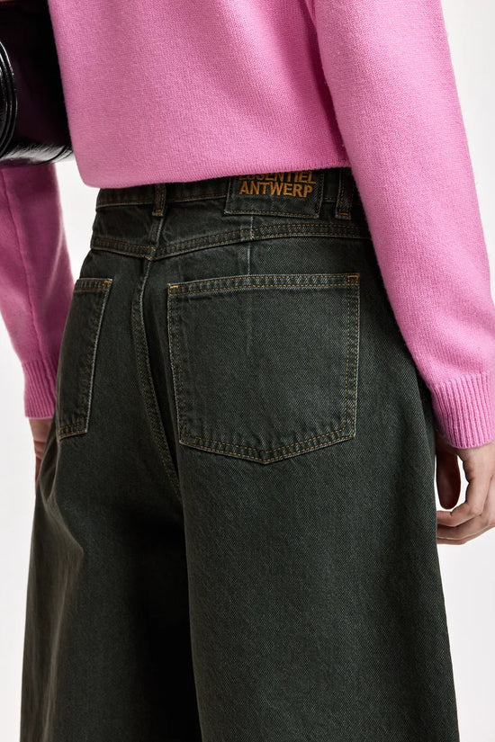 Essentiel Antwerp Dark Green Barrel-Leg Cropped Jeans