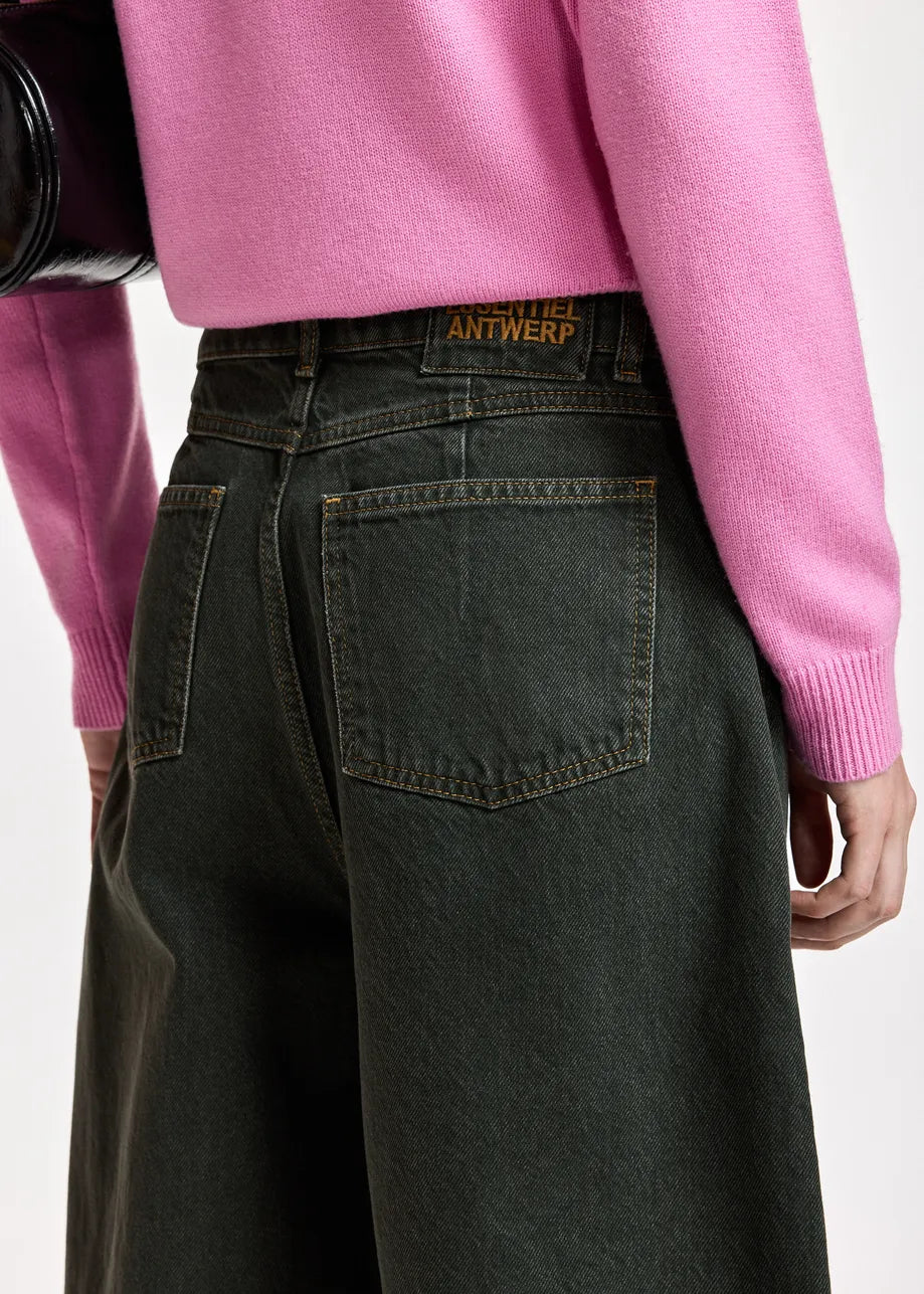 Essentiel Antwerp Dark Green Barrel-Leg Cropped Jeans