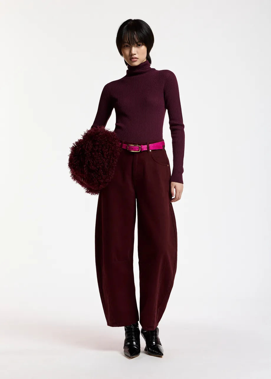 Essentiel Antwerp Burgundy Barrel-Leg Cropped Jeans