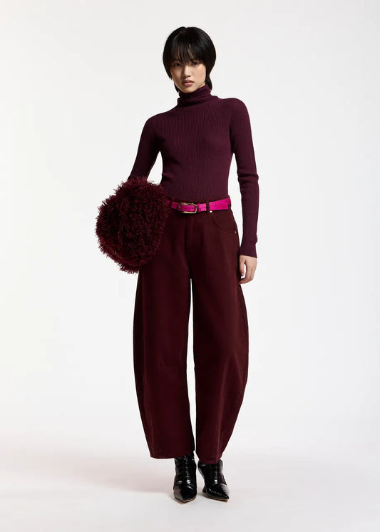Essentiel Antwerp Burgundy Barrel-Leg Cropped Jeans