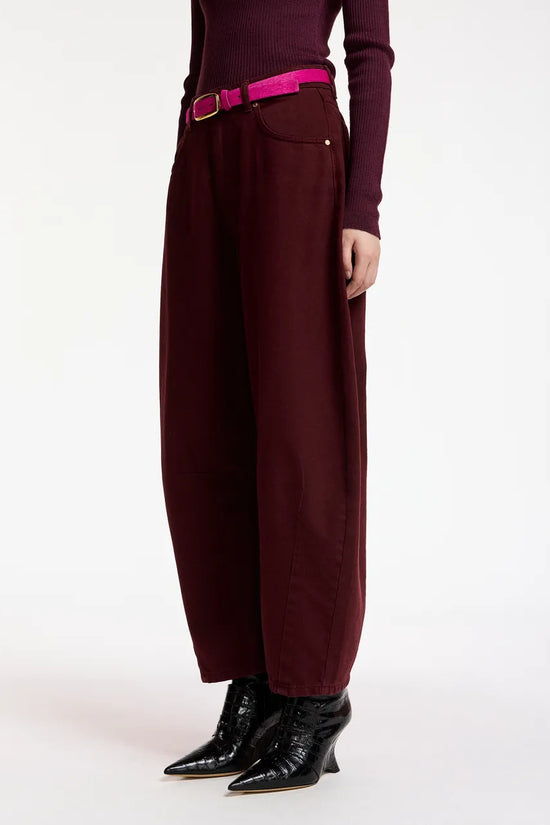 Essentiel Antwerp Burgundy Barrel-Leg Cropped Jeans