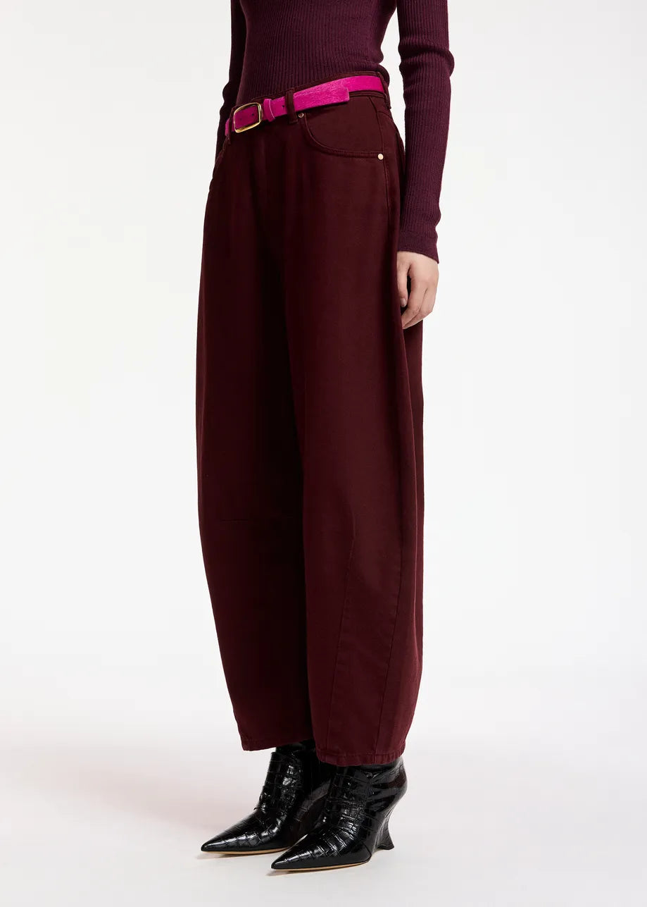 Essentiel Antwerp Burgundy Barrel-Leg Cropped Jeans