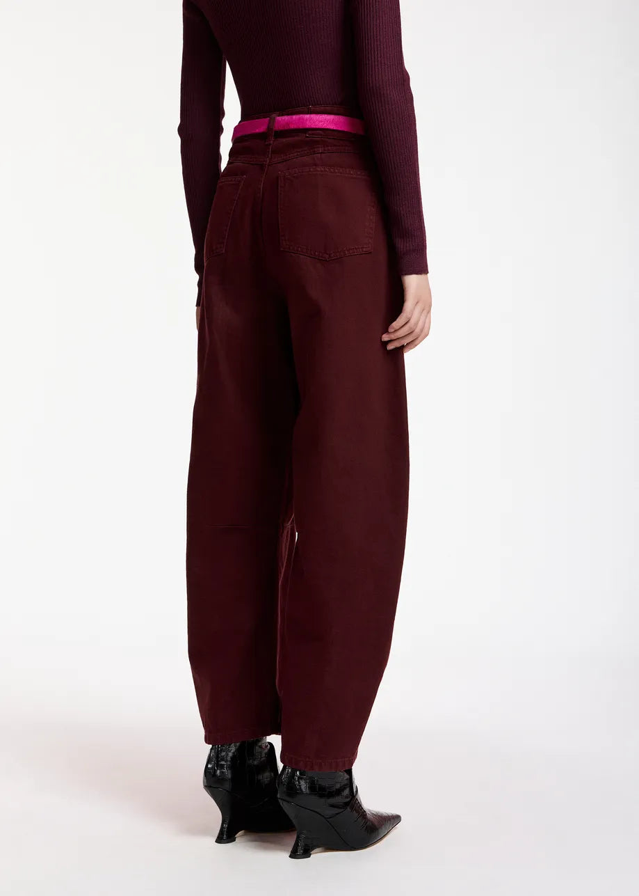 Essentiel Antwerp Burgundy Barrel-Leg Cropped Jeans