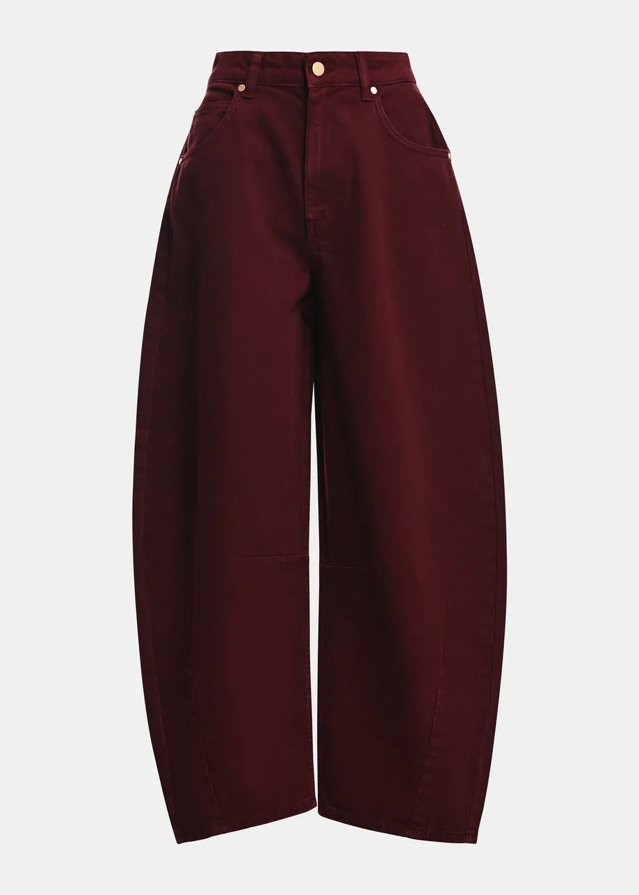 Essentiel Antwerp Burgundy Barrel-Leg Cropped Jeans