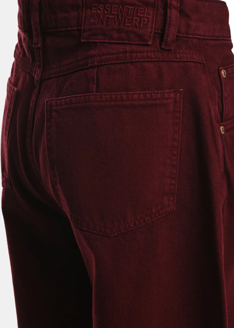 Essentiel Antwerp Burgundy Barrel-Leg Cropped Jeans