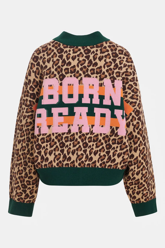 Essentiel Antwerp Brown and multi Leopard-Print Colour-Block Zip-Up Cardigan