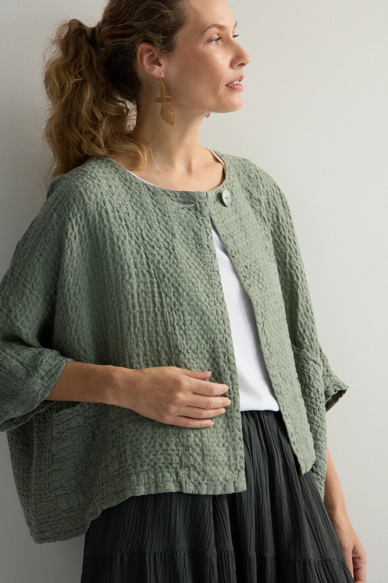 Sahara waffle linen boxy jacket