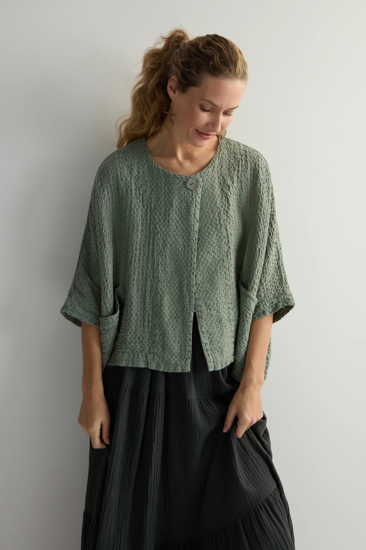 Sahara waffle linen boxy jacket