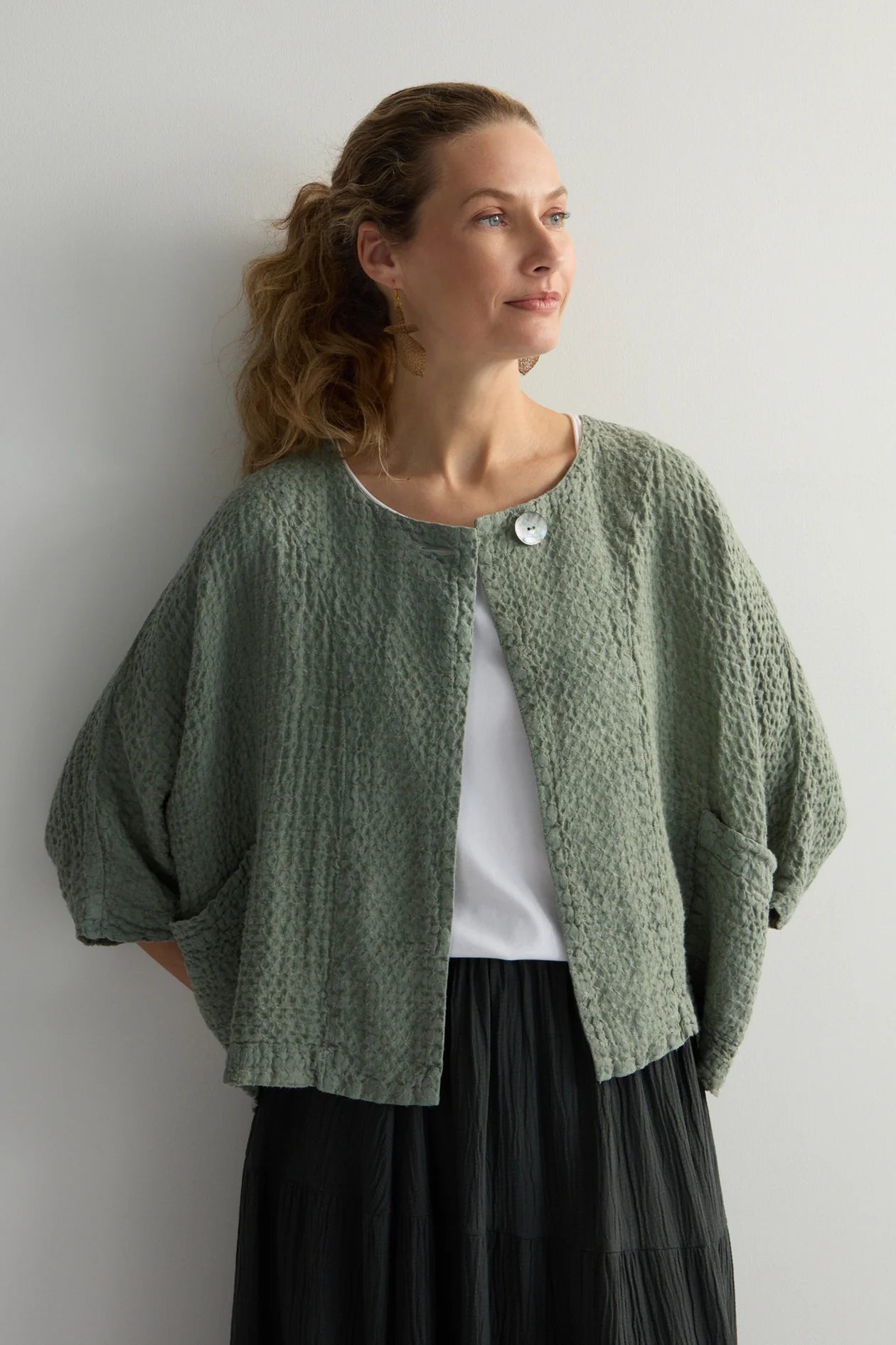 Sahara waffle linen boxy jacket