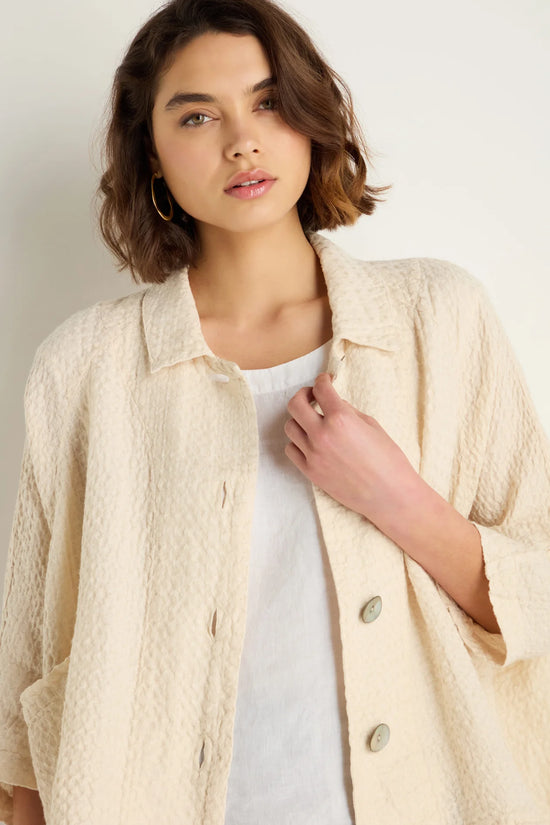 Sahara Ecru Waffle Linen Boxy Jacket
